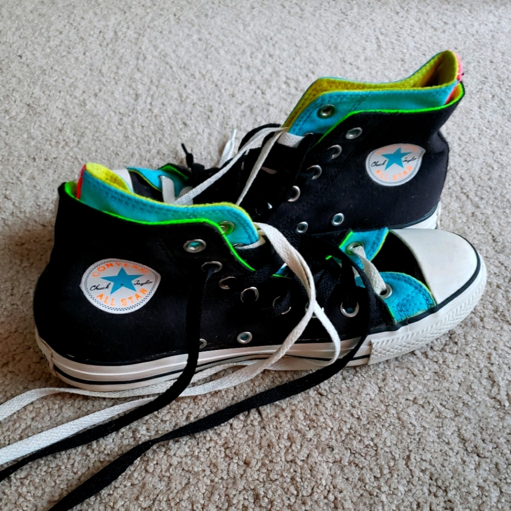 Black Multicolor Converse High Tops Size 8